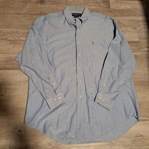 Ralph Lauren Yarmouth Button Shirt Mens 17/34 Blue 100% Cotton